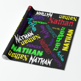 Svart presentpapper neonfärg Namn Collage