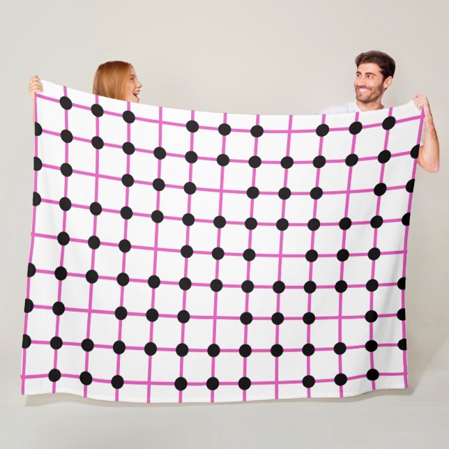 Svart prick och rosa rutnät Geometriskt Mönster Fleecefilt (På plats)