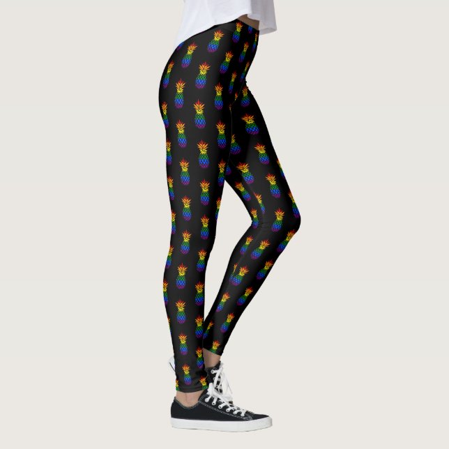Svart | Pride Ananas Rainbow Mönster Leggings (Höger)