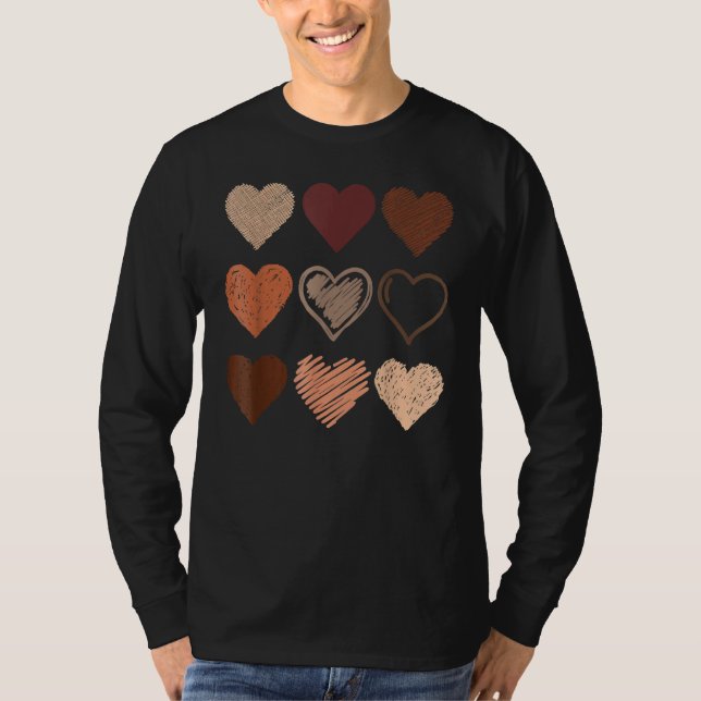 Svart Pride Melanin Skin Tone Hearts Black History T Shirt (Framsida)