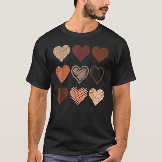 Svart Pride Melanin Skin Tone Hearts Black History T Shirt (Framsida)