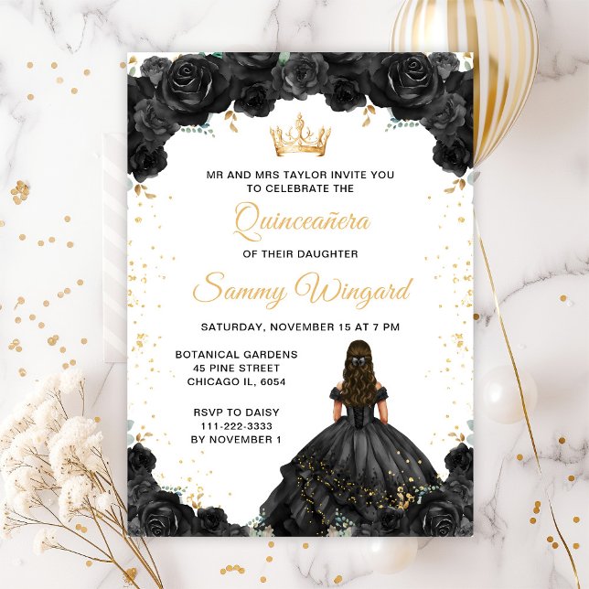 Svart Prinsessa Blommig Quinceañera Inbjudningar (Skapare uppladdad)