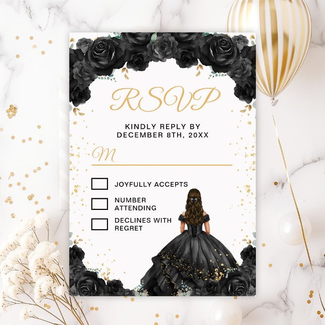 Svart Prinsessa Blommig Quinceañera OSA Kort (Skapare uppladdad)