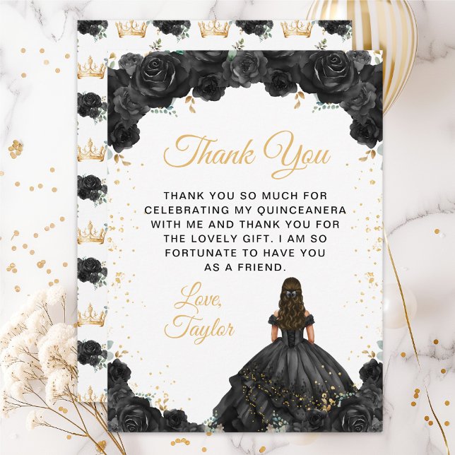 Svart Prinsessa Blommig Quinceañera Tack Kort (Skapare uppladdad)