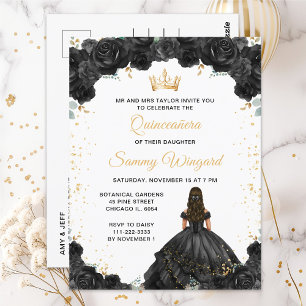 Svart Prinsessa Blommig Quinceañera Vykort
