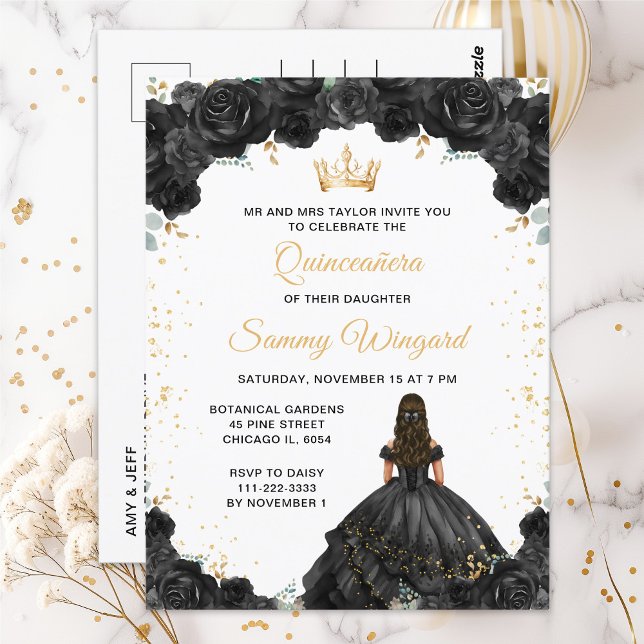 Svart Prinsessa Blommig Quinceañera Vykort (Skapare uppladdad)