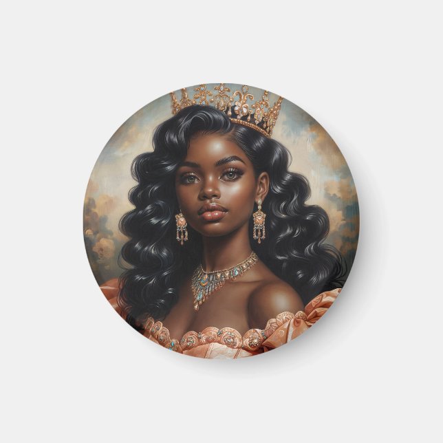 Svart prinsessa porträtt magnet (Framsidan)