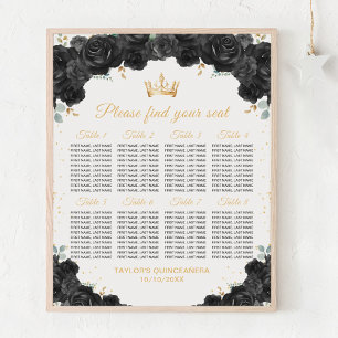 Svart prinsessa Quinceañera Bordplacering för 8 bo Poster