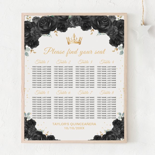 Svart prinsessa Quinceañera Bordplacering för 8 bo Poster (Skapare uppladdad)