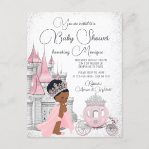 Svart prinsessbabyshower-inbjudan vykort