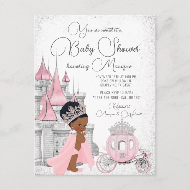 Svart prinsessbabyshower-inbjudan vykort (Framsida)