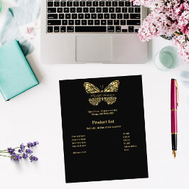 Svart prislista för fjärilsföretag i guld flygblad