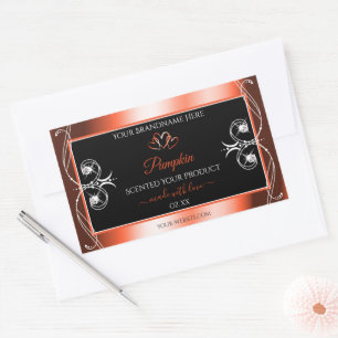 Svart produktetikett för Shimmery Orange Red Ornam Rektangulärt Klistermärke