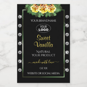 Svart Produktetikett Gröna Gula Rosor Juveler Logo Mat Etikett