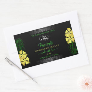 Svart produktetikett Grönt Blommor för Gult med Lo Rektangulärt Klistermärke