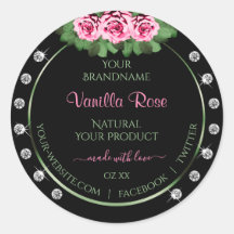 Svart produktetikett, Grönt och Rosa ros-diamanter