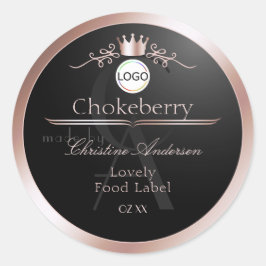 Svart Produktetikett Roséguld Ram Logotyp Monogram Runt Klistermärke