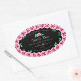 Svart produktetiketter för Cute Rosa ros Ram Elega Ovalt Klistermärke