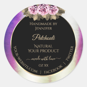 Svart produktetiketter för Shimmery Lila Marble Bl Runt Klistermärke