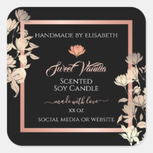 Svart produktförpackningsetiketter för Blommigt Ro