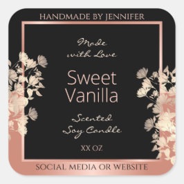 Svart produktförpackningsetiketter för Blommigt Ro Fyrkantigt Klistermärke