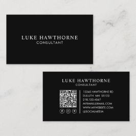 Svart Professionell Elegant Modern Minimal QR-kod Visitkort
