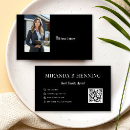 Svart Professionell Fastighetsmäklare Foto QR-kod Visitkort