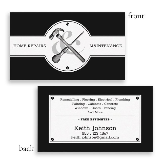 Svart Professionell för handyman - modern Visitkort (Handyman Construction Black Professional Modern Business Card)