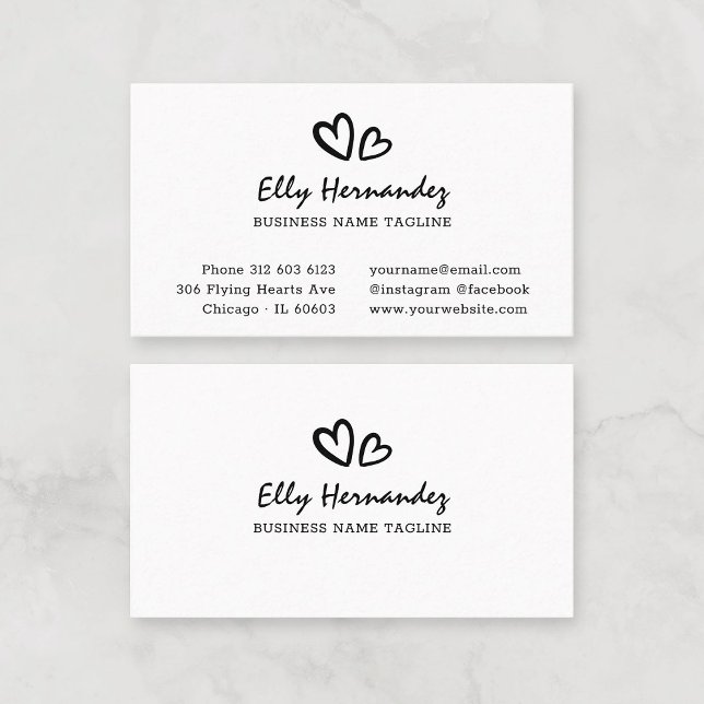 Svart Professionell för Logotyp av skriptskrivare  Visitkort (Simple Modern Script Typewriter Heart Logo Black and White Professional Business Card Template.)