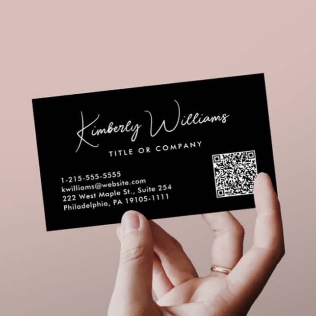 Svart Professionell för minimal QR-skriptkod Visitkort (Showcase your name in our signature script as your logo and brand identity)