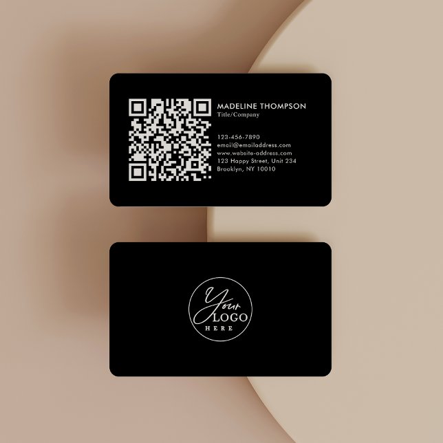 Svart Professionell Generic Company Logotyp QR-kod Visitkort (Skapare uppladdad)