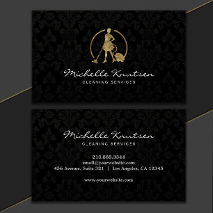 Svart professionell House-Städning Service Damask Visitkort