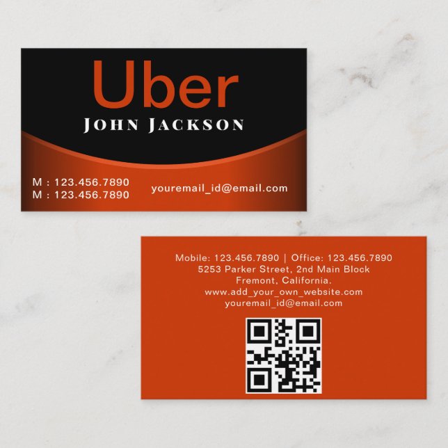 Svart Professionell med Uber Driver-teknik, minima Visitkort (Fram/baksida)