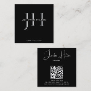 Svart professionell QR-minimalistmonogram Fyrkantigt Visitkort