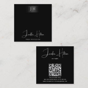 Svart professionell QR-minimalistmonogram Fyrkantigt Visitkort