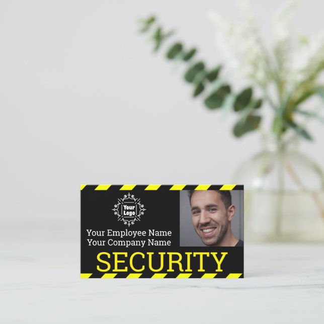 Svart professionell säkerhetsvakt foto-ID varning Visitkort (Stående Fram)