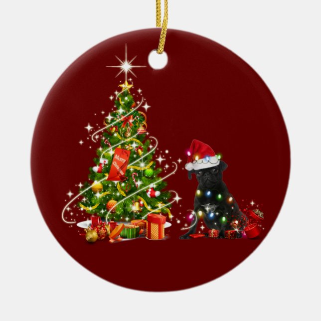 Svart puckel med hög julklapp julgransprydnad keramik (Framsidan)