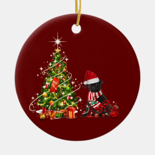 Svart puckel med hög julklapp julgransprydnad keramik (Framsidan)