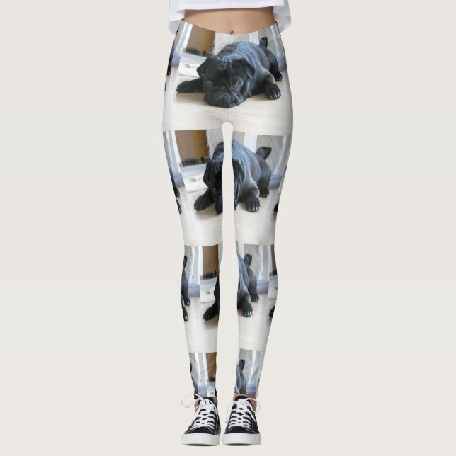 svart puckel platt leggings (Framsida)