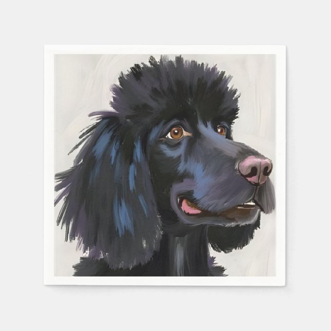 Svart pudel | Hund akvarell husdjur målning Pappersservett (Framsidan)