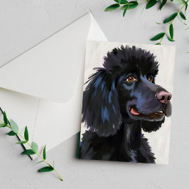 Svart pudel | Hund Vattenfärg Husdjur Kort