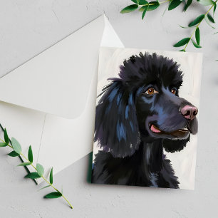Svart pudel Hund Vattenfärg Husdjur Kort
