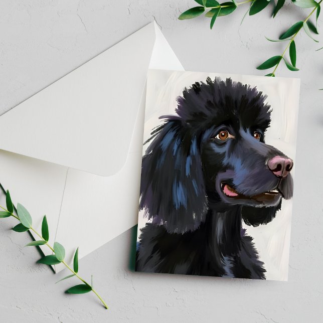 Svart pudel | Hund Vattenfärg Husdjur Kort (Skapare uppladdad)