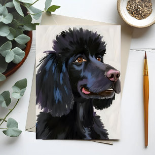 Svart pudel Hund Vattenfärg Husdjur Vykort