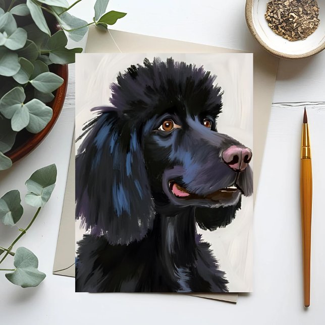 Svart pudel | Hund Vattenfärg Husdjur Vykort (Skapare uppladdad)