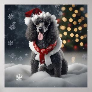Svart Pudel-jul, Helgdag, Hund i Snö Poster