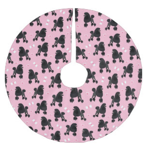 Svart Pudel och Bows Mönster Rosa Julgransmatta Borstad Polyester