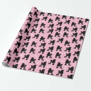 Svart Pudel och Bows Mönster Rosa Presentpapper