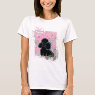 Svart Pudel Porträtt med Hummingbird Tee