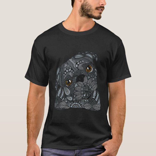 Svart Pug 386 T Shirt (Framsida)